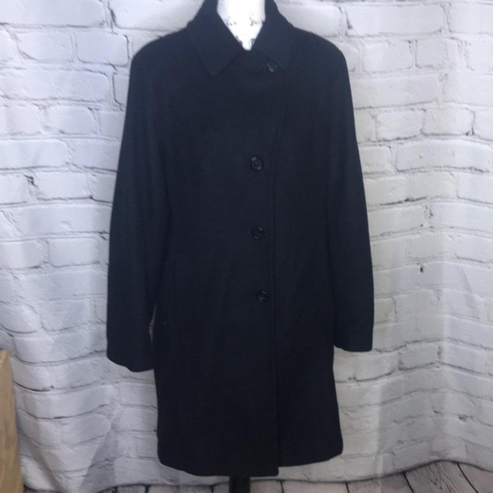 Anne Klein Wool Long Coat - Black - XL